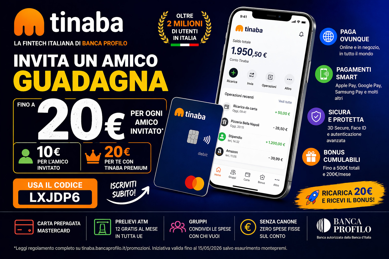 Bonus Tinaba 2026 invita amici